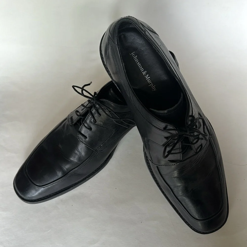 JOHNSTON & MURPHY Black Leather Lace up Dress Shoes 59 11557 $185 EUC